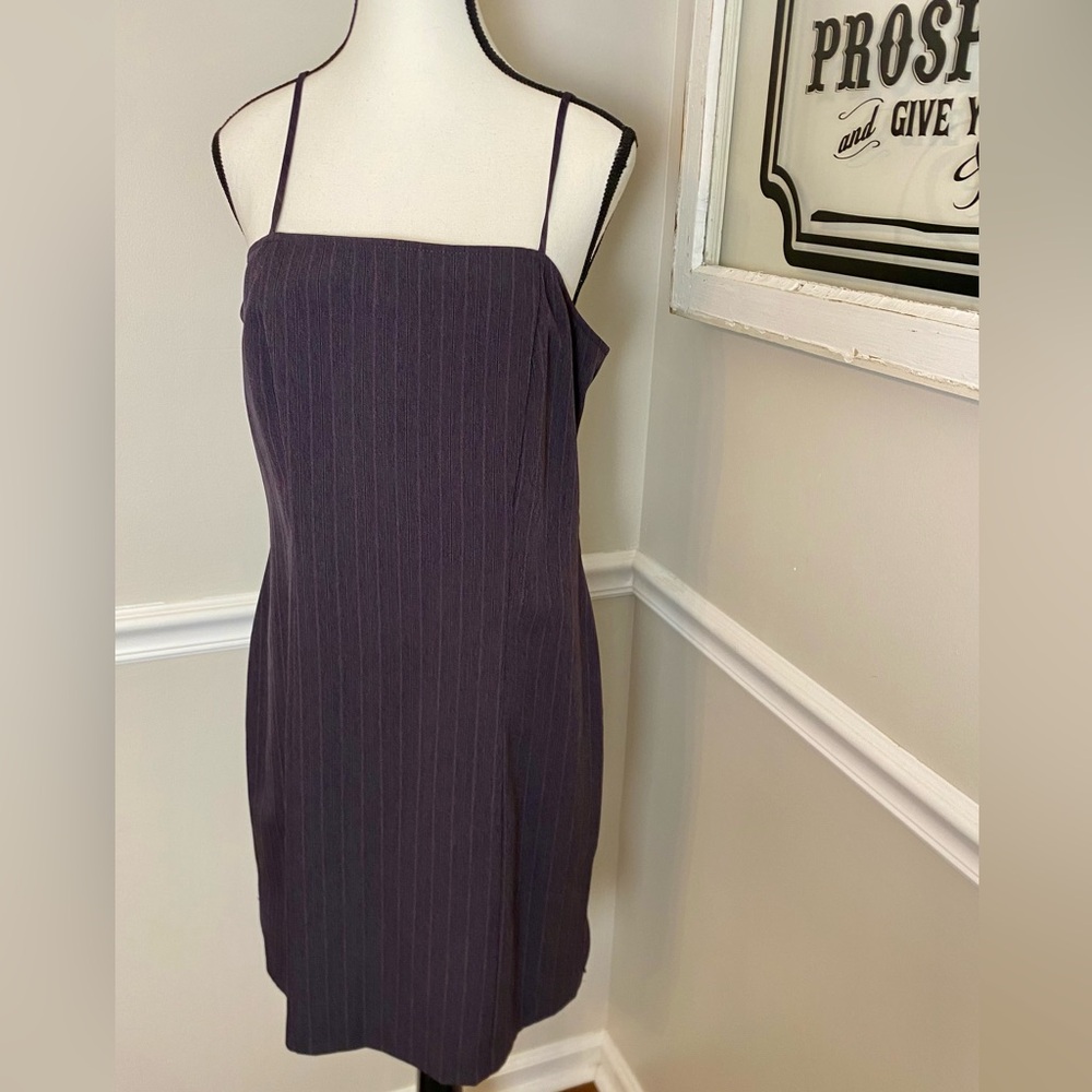 Y2K Pinstripe Spaghetti Strap Mini Dress Charcoal Gray Juniors Small Sheath